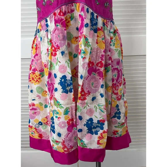 Johnny Was NWT Floral Midi Dress Pink White Embroidered Beaded Size M - Picture 4 of 16